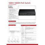 PoE Switch 16 Port 10/100 + 2 Gigabit Uplink + 1 SFP | 200W