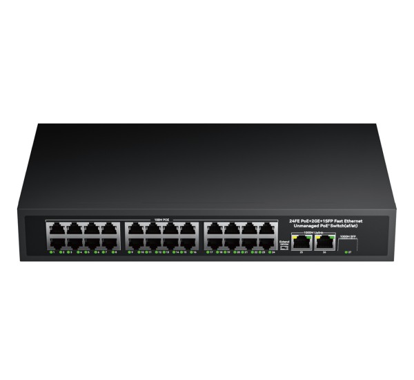 PoE Switch 24 Port 10/100 + 2 Gigabit Uplink + 1 SFP | 300W