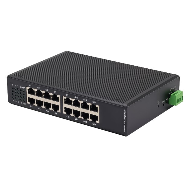 Gigabit 16 Port Industrial PoE Switch ยึดรางปีกนก