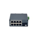 Mini Industrial Gigabit Fiber Media Converter | 1 SC (WDM A) + 8 LAN | 20km