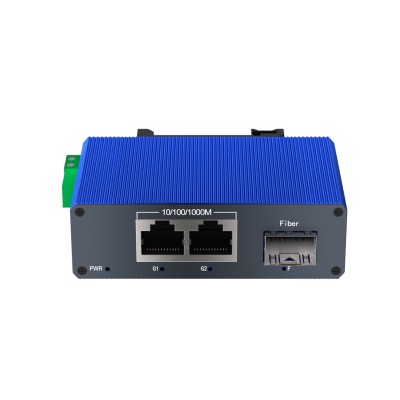 Mini Gigabit Industrial Media Converter | 1 SFP + 2 LAN | DC 9-57V