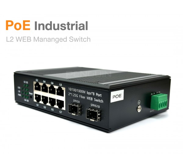 Full Gigabit Industrial L2 WEB Managed PoE Switch 8 Port + 2 SFP (พร้อม Adapter)