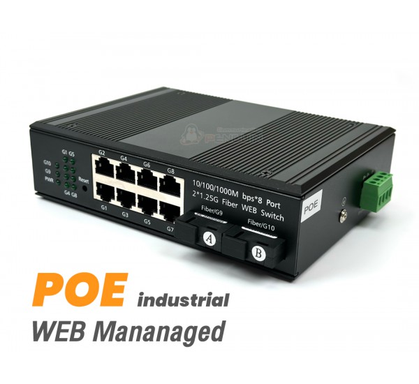 Gigabit Industrial WEB Manage PoE Switch 8 PoE Built-in 2 SC (WDM) Fiber Optic 20KM