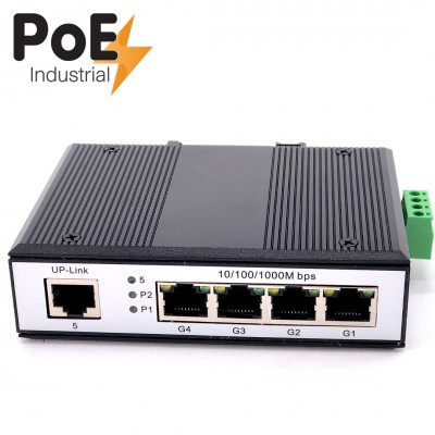 Gigabit Industrial PoE Switch 5 port (4 PoE + 1 Uplink) 802.3af/at