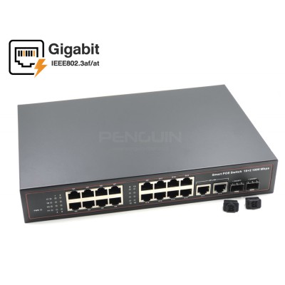 Gigabit PoE Switch 16 Port + 2GE + 2 SFP (Desktop)