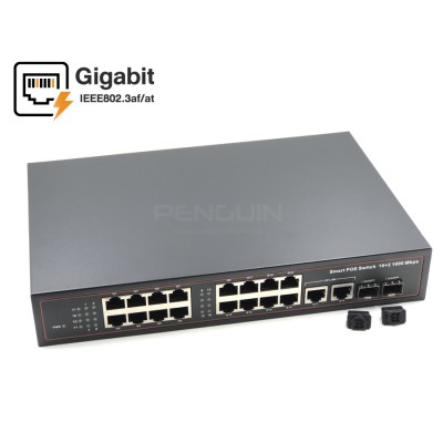 Gigabit PoE Switch 16 Port + 2GE + 2 SFP (แถมปีกยึด)