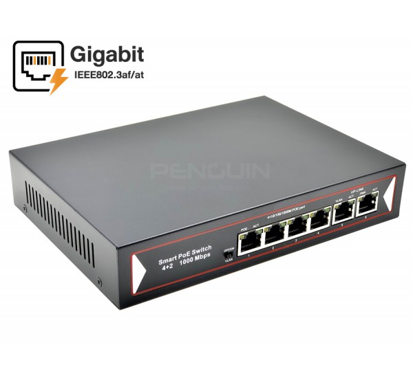 Gigabit PoE Switch 4 Port (Isolation Port) + 2 GE Uplink