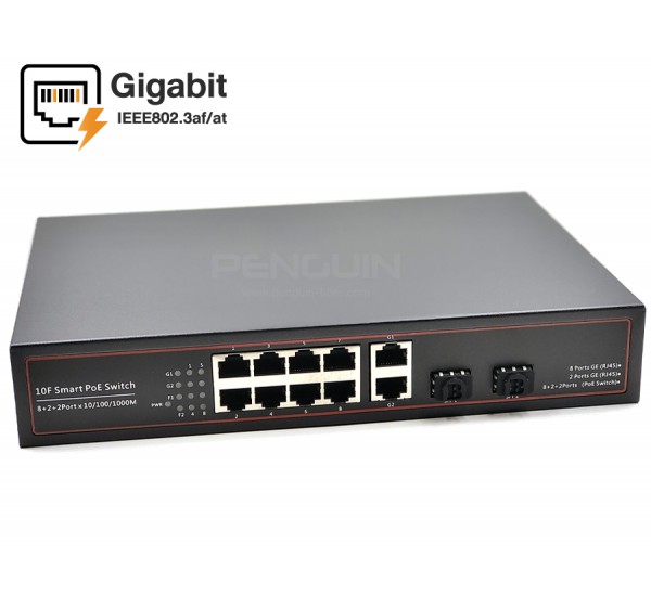 Gigabit PoE Switch 8 Port + 2GE + 2 SFP (Desktop)