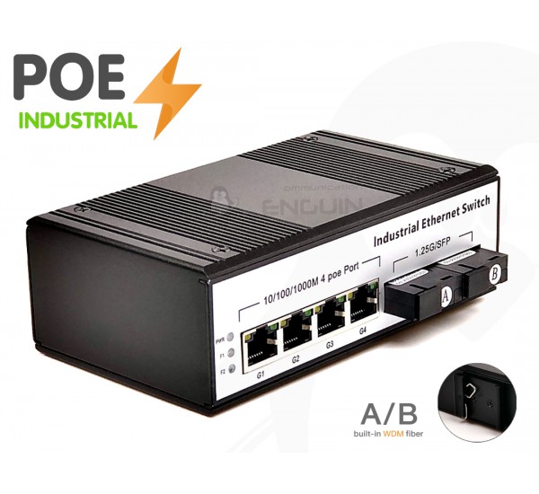 Gigabit Industrial POE Switch 4 Port + 2 SC (Built-in Fiber A/B)