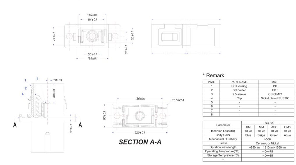 adapter sc/apc with flange