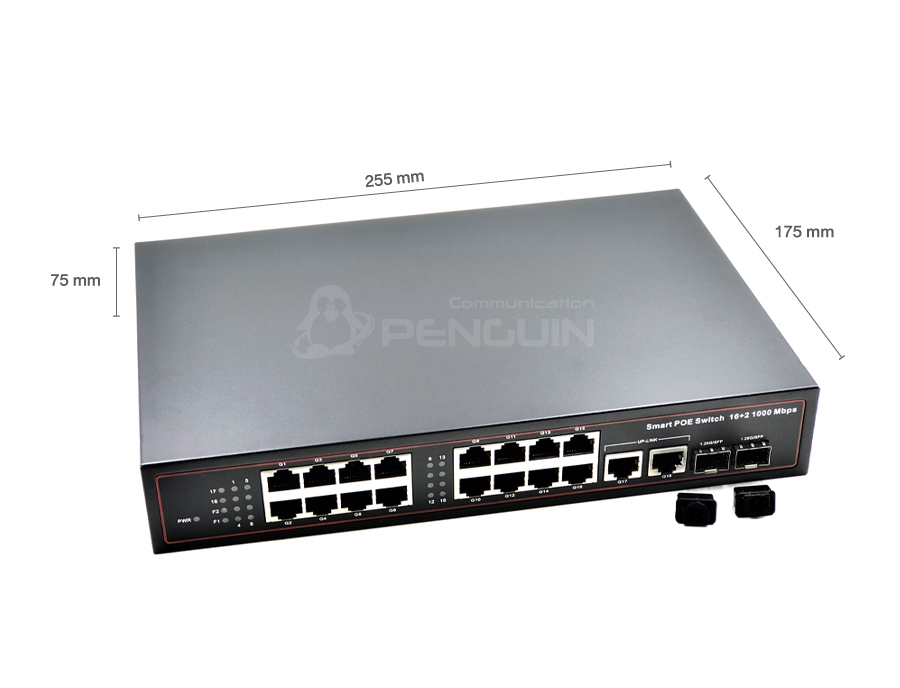 Gigabit PoE Switch 16 Port + 2 Gigabit Uplink + 2 SFP