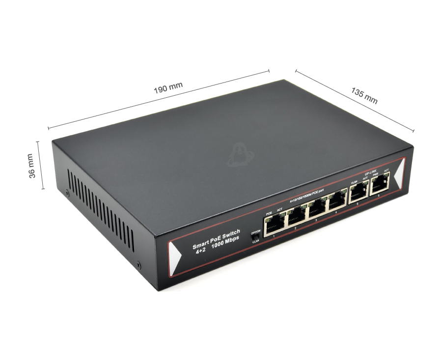 Gigabit PoE Switch 4 Port (Isolation Port) + 2 GE Uplink